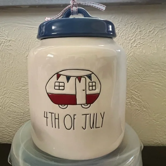 Rae Dunn Patriotic Set of 3 Canisters 2 Flower Vases and 2 Mugs